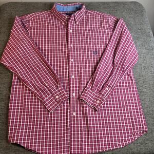 Chaps Mens Large Long Sleeve Red Plaid Button Down Shirt